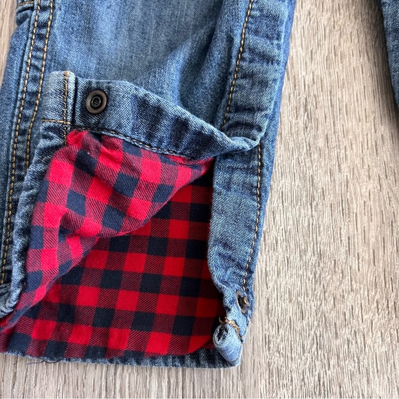 Oshkosh kids denim overalls lined with plaid cotton - Picture 3 of 9